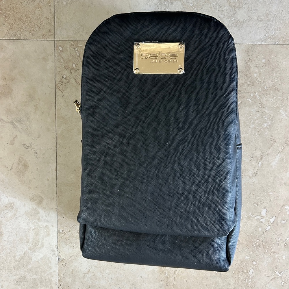 NWT! Bebe Yolanda Sling Backpack in Black with Gold Hardware - Picture 4 of 13